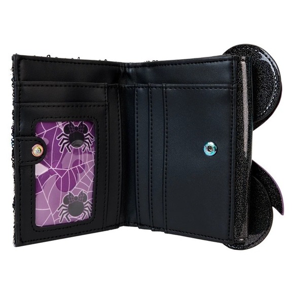 Loungefly Disney Minnie Mouse Spiderweb Sequin Flap Wallet Exclusive - Picture 4 of 5